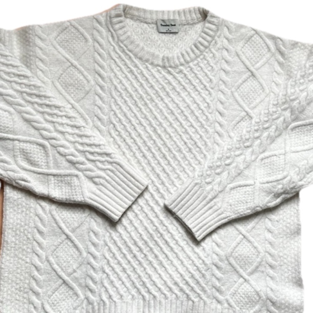 Aritzia - Sunday Best - White Cable Knit Crewneck Sweater